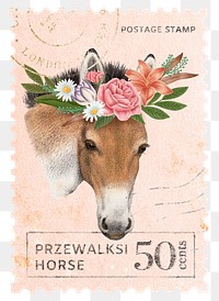 Vintage horse png post stamp sticker, transparent background