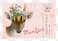 Vintage deer png post stamp sticker, transparent background