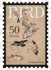 Bird png post stamp, ephemera sticker, transparent background