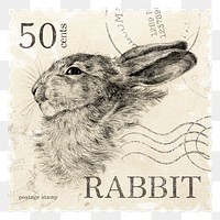 Rabbit png post stamp, ephemera sticker, transparent background