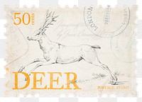 Deer png post stamp, ephemera sticker, transparent background