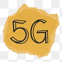 5G png word sticker, ripped paper typography, transparent background