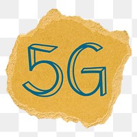 5G png word sticker, ripped paper typography, transparent background