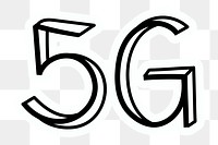 5G png word sticker typography, transparent background