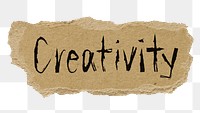 Creativity png word sticker, ripped paper typography, transparent background