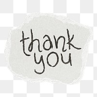 Thank you png word sticker, ripped paper typography, transparent background