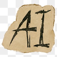 AI png word sticker, ripped paper typography, transparent background