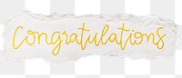 Congratulations png word sticker, ripped paper typography, transparent background