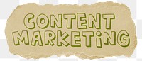 Content marketing png word sticker, ripped paper typography, transparent background