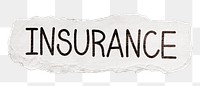 Insurance png word sticker, ripped paper typography, transparent background