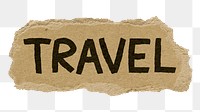 Travel png word sticker, ripped paper typography, transparent background