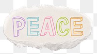 Peace png word sticker, ripped paper typography, transparent background