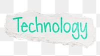 Technology png word sticker, ripped paper typography, transparent background