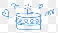 Birthday cake png sticker, cute doodle in blue, transparent background