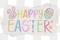 Happy Easter png word sticker, ripped paper typography, transparent background