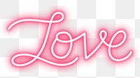 Love png neon word sticker, handwritten typography, transparent background