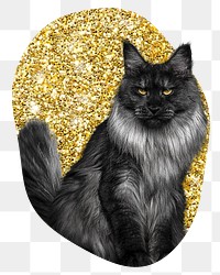 Angora cat png badge sticker, gold glitter blob shape, transparent background