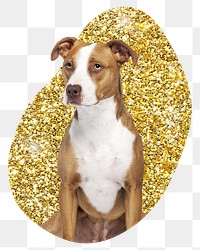 Png Pit bull terrier dog badge sticker, gold glitter blob shape, transparent background