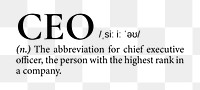 CEO png dictionary word sticker, transparent background