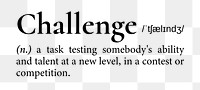 Challenge png dictionary word sticker, transparent background