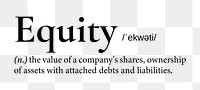 Equity png dictionary word sticker, transparent background