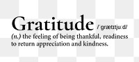 Gratitude png dictionary word sticker, transparent background