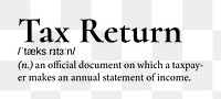 Tax return png dictionary word sticker, transparent background