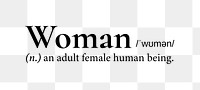 Woman png dictionary word sticker, transparent background