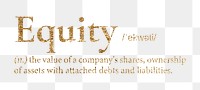 Equity png dictionary word sticker, gold font, transparent background