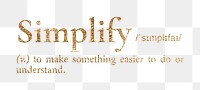 Simplify png dictionary word sticker, gold font, transparent background