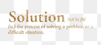 Solution png dictionary word sticker, gold font, transparent background