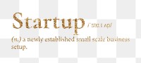 Startup png dictionary word sticker, gold font, transparent background