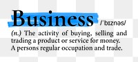 Business png dictionary word sticker, highlighted design, transparent background