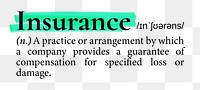 Insurance png dictionary word sticker, highlighted design, transparent background