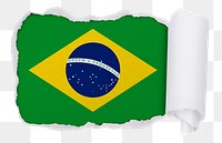 Brazilian flag png sticker, torn paper design, transparent background