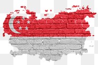 Singapore's flag png sticker, brick wall texture design