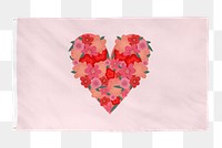 Floral heart png sticker, pink flag, transparent background