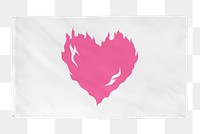 Burning pink heart png flag, Valentine concept, transparent background