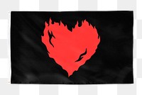 Burning red heart png sticker flag, Valentine concept, transparent background