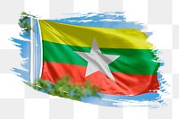 Myanmar flag png sticker, brush stroke design, transparent background