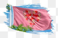 Flower heart flag png sticker, brush stroke design, transparent background