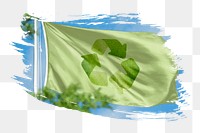 Recycle sign flag png sticker, brush stroke design, transparent background