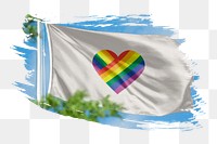 Rainbow heart flag png sticker, brush stroke design, transparent background