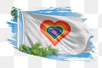 Rainbow heart flag png sticker, brush stroke design, transparent background