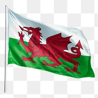 Welsh png flag waving sticker, national symbol, transparent background