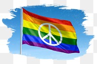 Rainbow flag png, peace sign sticker, LGBTQ pride, transparent background