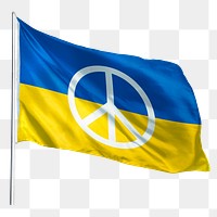 Ukraine png flag waving sticker, peace symbol, transparent background