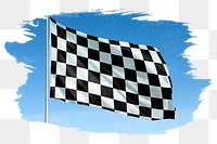 Waving checkered racing flag graphic, brush stroke, transparent background