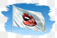 Red lip png flag brush stroke sticker, transparent background