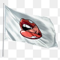 Red lip png flag waving sticker, transparent background